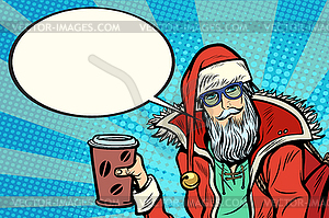 Hipster Santa Claus with coffee says - vector clipart