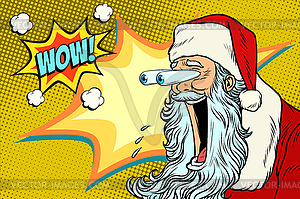 Bulging eyes Hyper reaction to Santa Claus - vector clip art