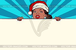 Африканская девушка Санта с копией пространства плакат - рисунок в векторе