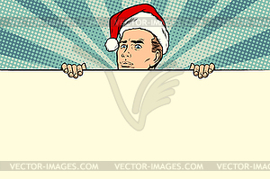 Man with Santa hat sales banner - vector image