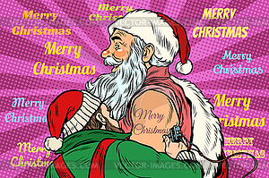 Elf makes Santa Claus tattoo happy new year - stock vector clipart