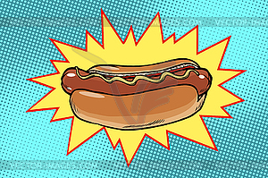 Pop art hot dog fast food - vector image