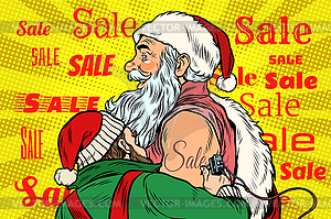 Sale, elf makes Santa Claus tattoo - stock vector clipart