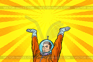Template astronaut holding something on his hands - vector image