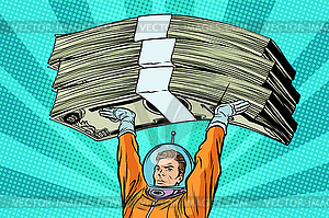 Astronaut holding money - vector clip art