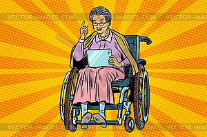 Elderly woman disabled person in wheelchair, - vector image