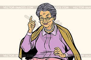 Elderly woman pointing finger up - vector EPS clipart