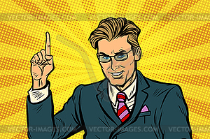 Businessman pointing finger up - vector clipart