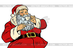 Санта-Клаус пил чай или кофе - изображение в векторном виде