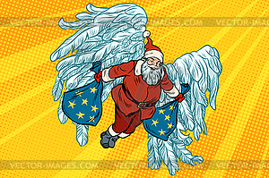 Santa Claus angel wings, Christmas gifts - vector clipart