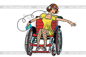 Dancing girl in wheelchair, audio and music - vector image