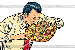Man eating pizza - vector image