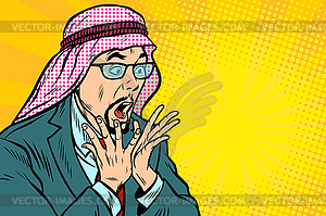 , face surprise, delight Arab businessman - vector clipart