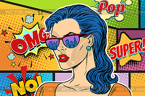 Pop art beautiful woman in sunglasses - vector clipart