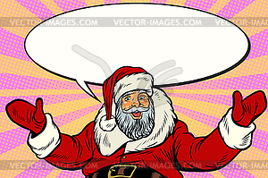 Promoter Santa Claus with comic bubble - vector clip art