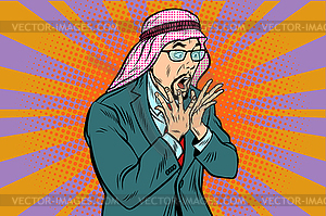 Arab businessman surprised, emotional reaction - vector image