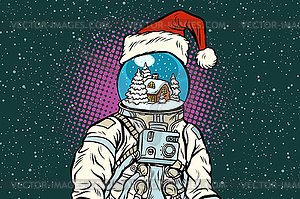 Christmas astronaut with dreams of gingerbread house - vector image