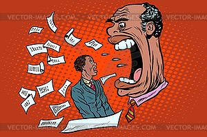 African boss yells at subordinate. work and business - vector image