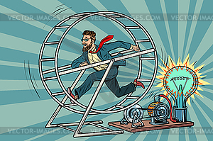 Hipster businessman produces electricity, power - vector clipart / vector image