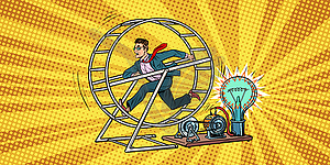 Businessman in squirrel wheel - vector clipart