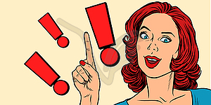 Exclamation point and pop art woman - vector EPS clipart