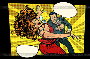 Fight, man hits woman. Domestic violence - vector clipart