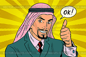 Thumbs up Okey, Arab businessman - vector clipart