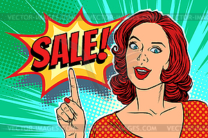 Sale text pop art woman - vector clip art