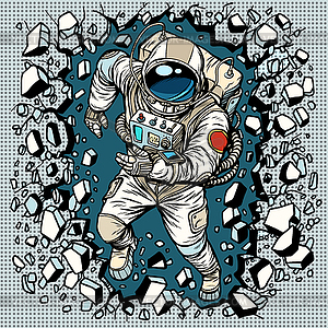 Astronaut breaks wall, leadership and determination - royalty-free vector clipart