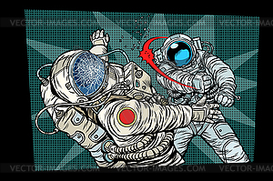 Two cosmonauts fight space war - vector image