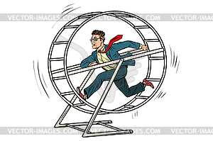 Businessman in squirrel wheel - vector clip art