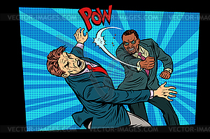 Beating two fighting men, strong punch - vector clip art