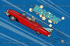 Astronaut sitting behind wheel of car - vector EPS clipart