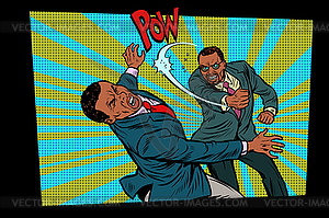 Fight business, heavy blow. Competition - vector clipart