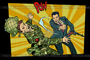 Civil beats invader military soldier - vector clipart