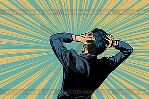 Shocked man back, human reaction - vector image