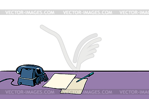 Office Desk with phone - vector clipart