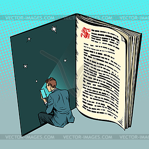 E-book, man reads online text - royalty-free vector clipart