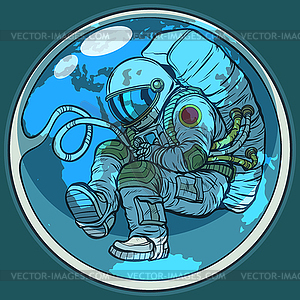 Newborn astronaut and planet earth. Humanity - vector image