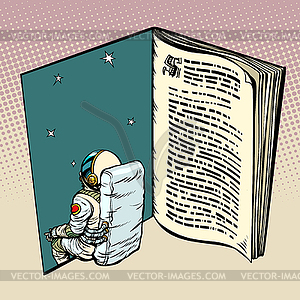 Book and astronaut, science fiction - vector image