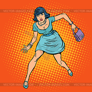 Beautiful woman with bag running - vector image