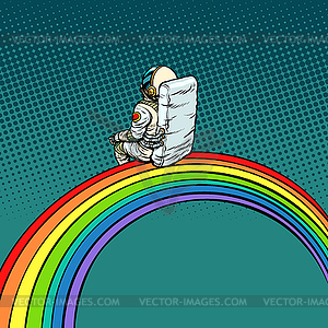 Astronaut sits on rainbow - vector clip art