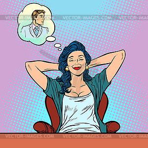 Woman dreams, angels perfect man - vector image