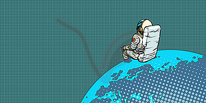 Astronaut sits on planet Earth - vector clipart