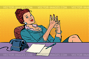 Businesswoman boss sitting at office Desk - vector image