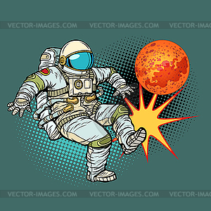 Astronaut playing football Mars - vector image