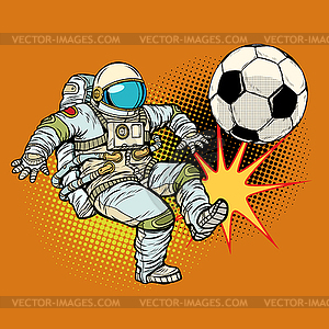 Космонавт играет в футбол. Спортивный футбол - векторный клипарт / векторное изображение
