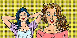 Two girlfriends, emotional and relaxed - vector clipart