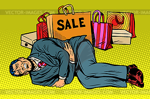 Man is bad after sale - vector image