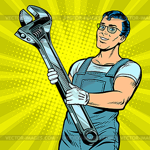 Man repairman with wrench - vector image